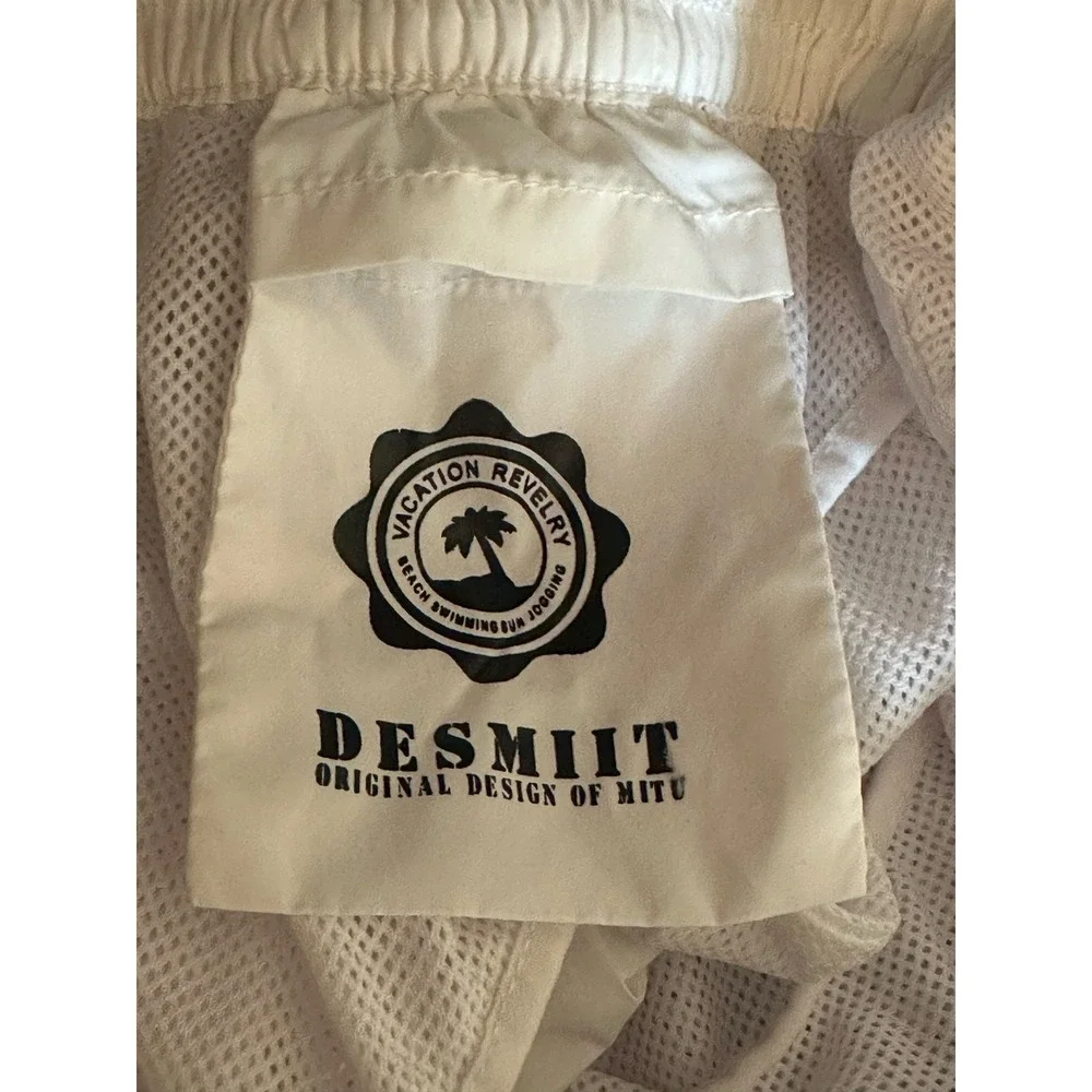 Desmiit Mens White Swim Trunks Rainbow Pocket Board Shorts Mesh Lined XL‎ 3XL